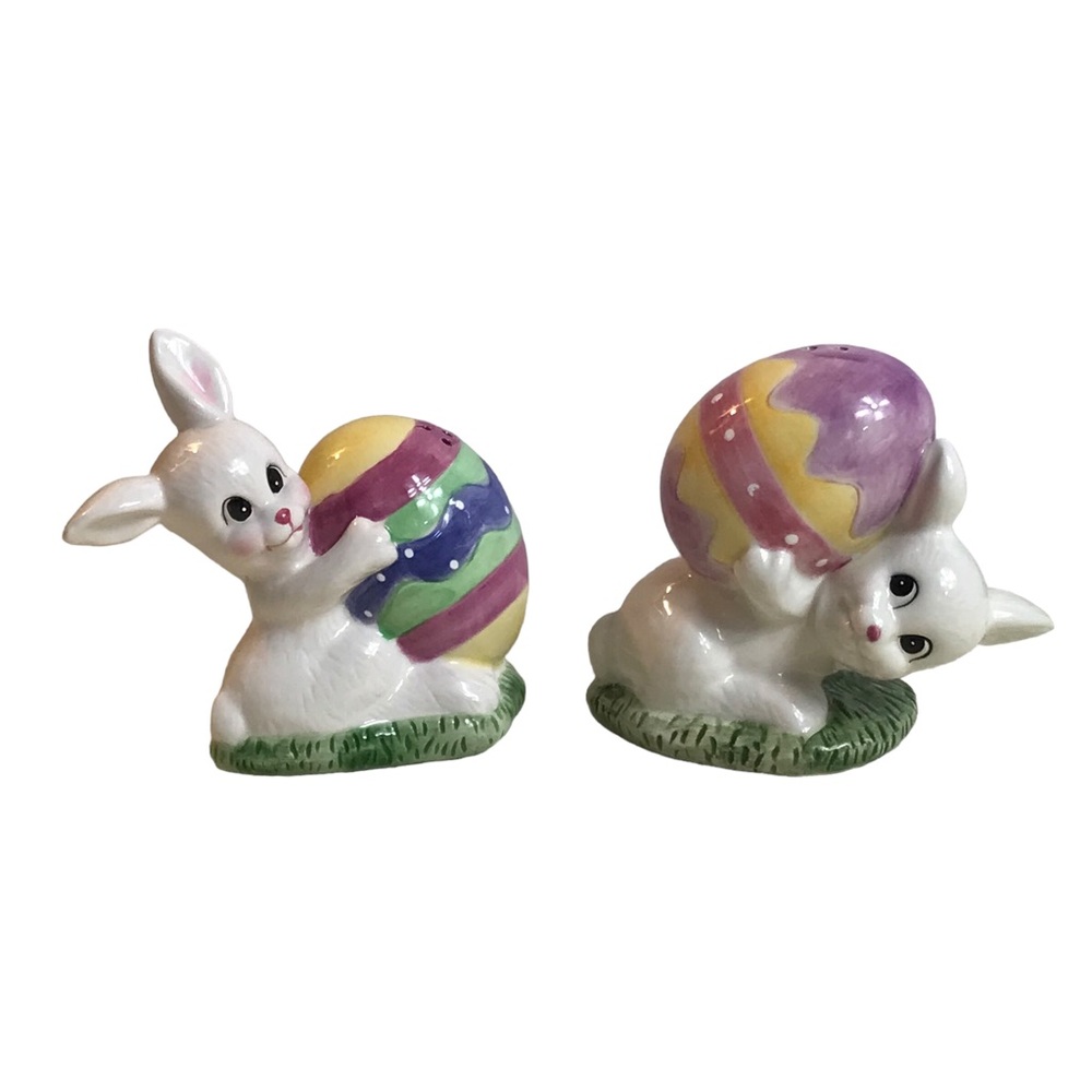 Fitz And Floyd Salt Pepper Shakers Easter Bunny Rabbits Eggs Spring Decorations